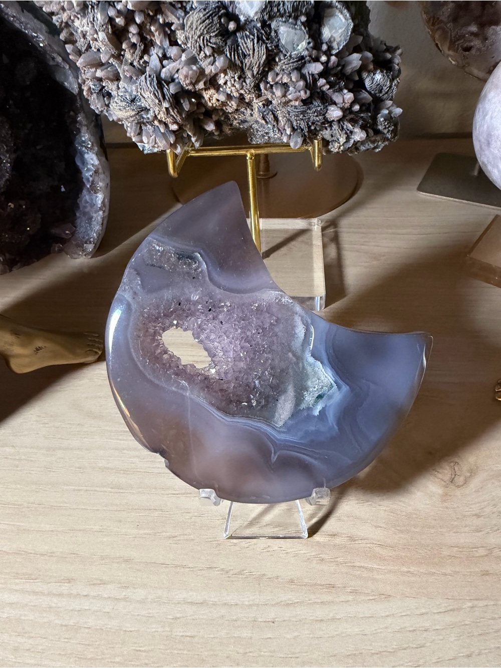 Beautiful Purple & Teal Druzy Jelly Agate Natural Crystal Moon